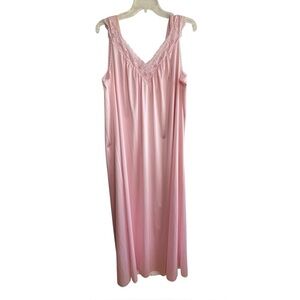 Vintage Vanity Fair Nightgown Womens Large Pink Feminine Lace Modest Made in USA